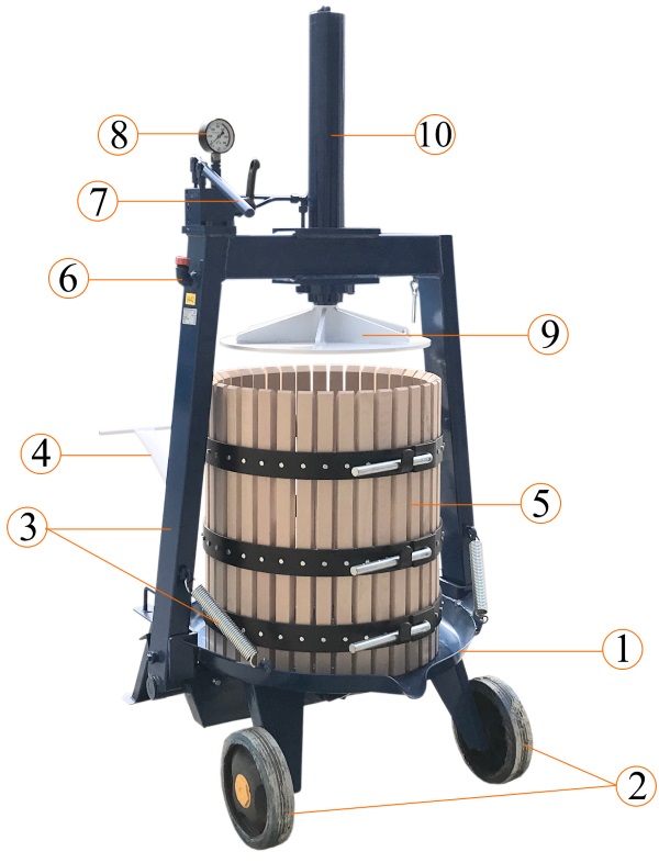 Устройство пресса для виноделия гидравличсеского